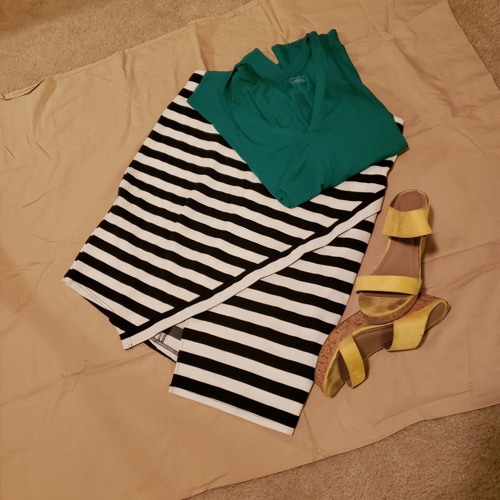 Eloquii Asymmetrical hem striped pencil skirt EUC